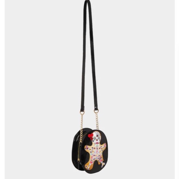 New Betsey Johnson GINGERBREAD BONES CROSSBODY BLACK MULTI - Picture 6 of 9